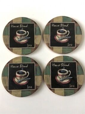 Thirstystone Coasters Coffee Theme House Blend Java Set 4 Cork Backed Sandstone